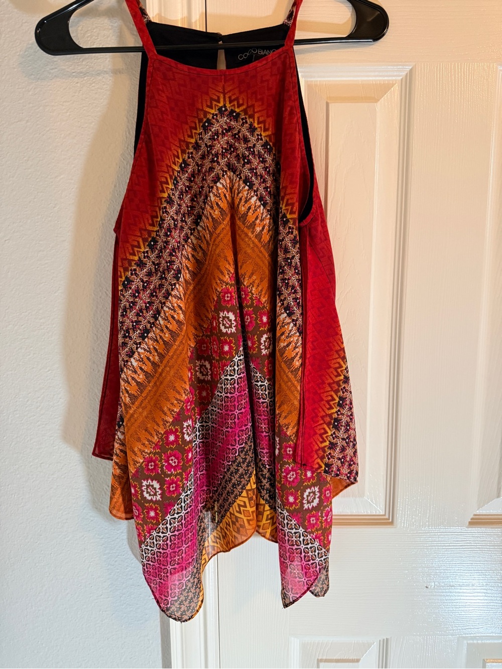Coco Bianco Red Orange Pink Boho Halter Handkerchief Tank